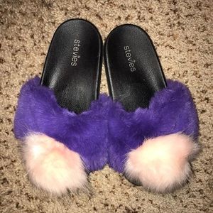 Stevies Little Girls Faux Fur Slides